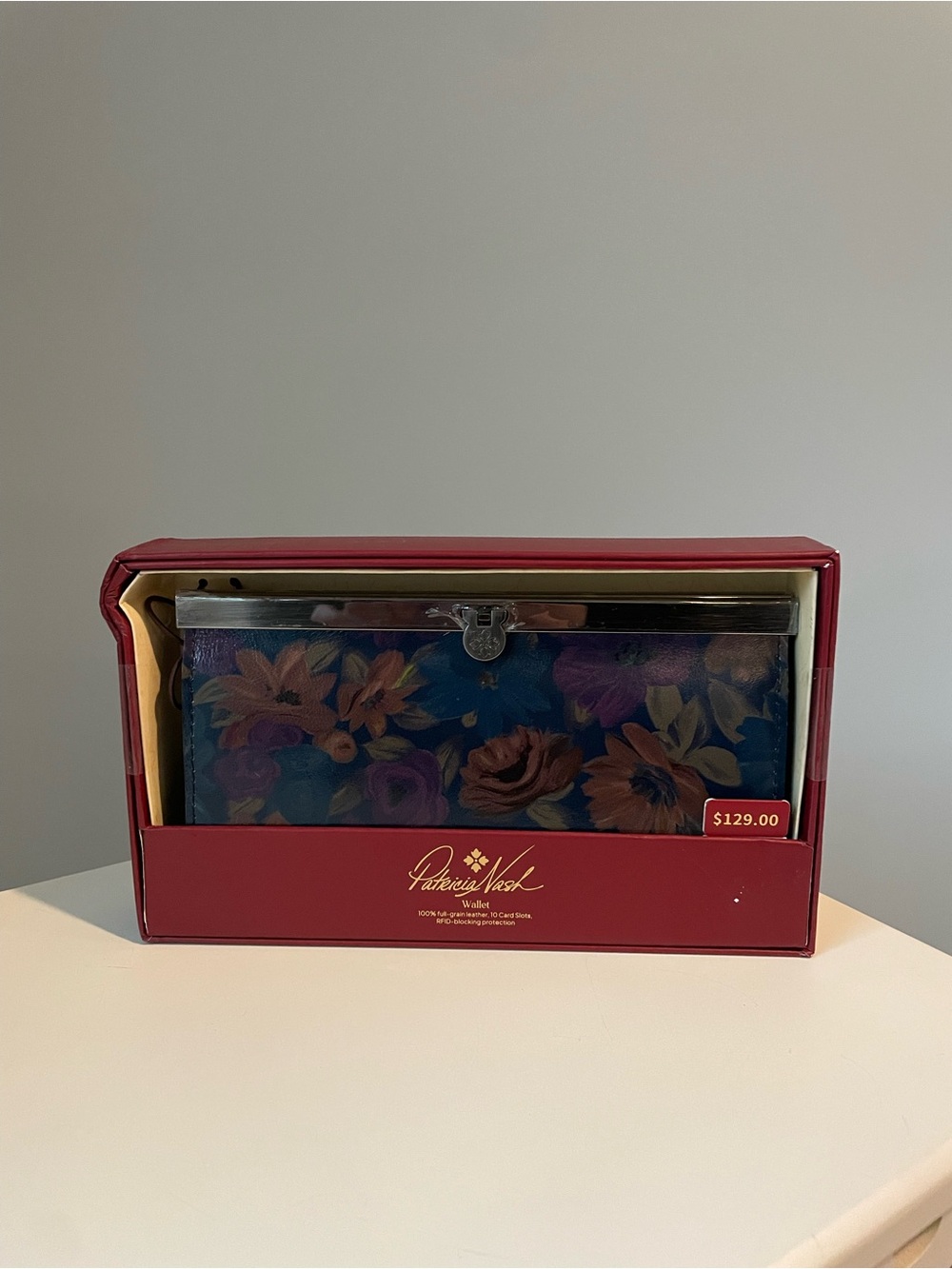 NWT Patricia Nash Cauchy Floral Leather Frame Wallet / Clutch